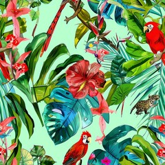 Playful Tropical Jungle Theme Seamless Pattern