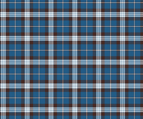 Plaid pattern, blue, white, brown, seamless for textiles and design clothing, skirts, pants, aprons, tablecloths, blankets or decorative fabrics. Vector illustration.