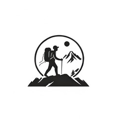 Hiking logo icon on white background, Generative AI
