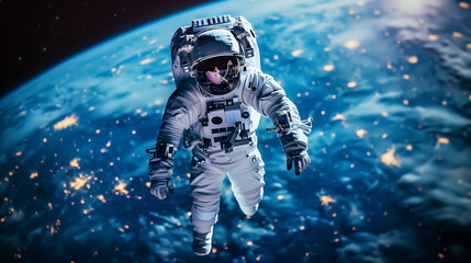 Fototapeta premium fantasy astronaut spacewalk in space