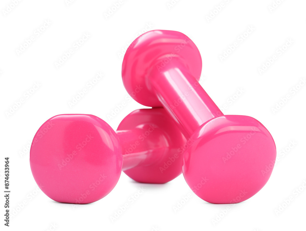 Canvas Prints Pink dumbbells isolated on white. Sports equipment