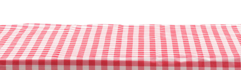 Picnic tablecloth on table against white background