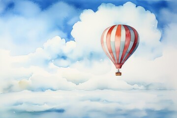 Obraz premium A minimalist watercolor of a hot air balloon floating in a clear sky