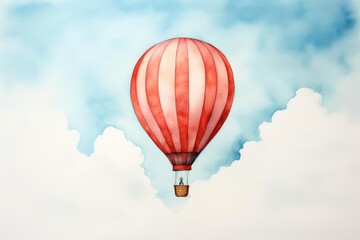Fototapeta premium A minimalist watercolor of a hot air balloon floating in a clear sky