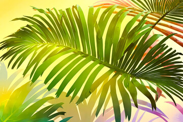Fototapeta premium Tropical Palm Leaves Against a Yellow Background