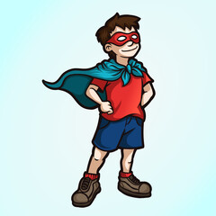 vector of a little child pretending to be a superhero.