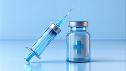 3d medical medication bottle with syringe icon. Vaccination medical equipment, healthcare, medicine minimal concept. medical pharmacy medicament. 3d medicine cure icon vector render illustration 3d