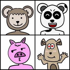 set of four animals with face expression