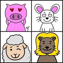 set of cute animal cartoon