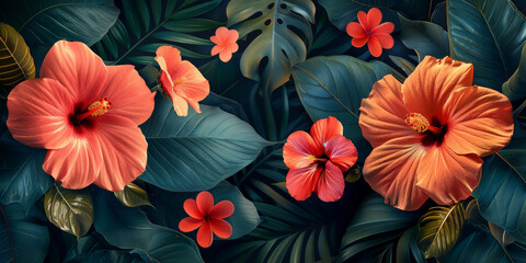 beautiful fantasy summer vintage wallpaper all tropical botanical flowers bunch,vintage motif for floral print digital background 