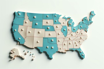 3d render of the united states map showcasing state lines and a modern design