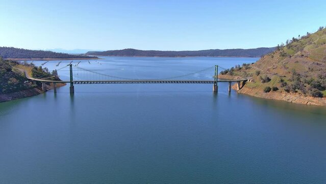 Bidwell Bar Bridge at Lake Oroville, California aerial view. 