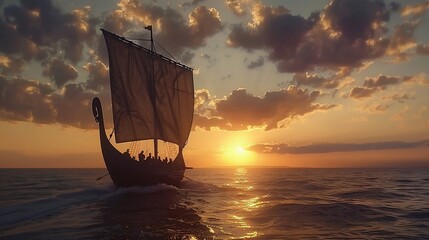 ancient viking ship on the ocean
