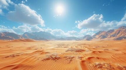 Naklejka premium Desert Landscape with Mountains and Bright Sky