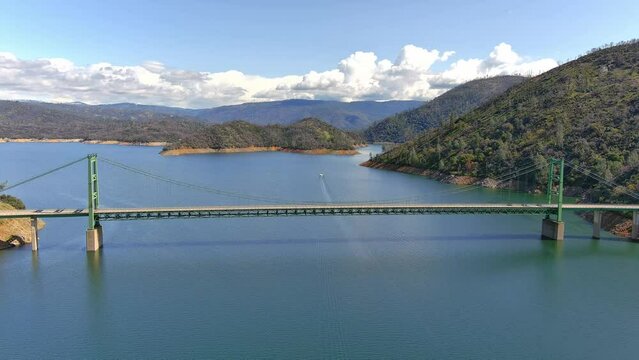 Bidwell Bar Bridge at Lake Oroville, California aerial view. 