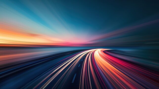 Abstract futuristic highway with a sunset in the background