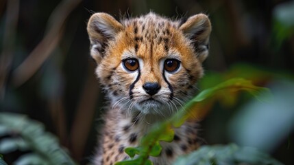 Obraz premium A Cheetah Cub Peeking Through the Foliage