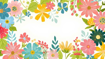 Colorful floral frame background vector illustration with white space in the center for text or design, colorful cartoon style