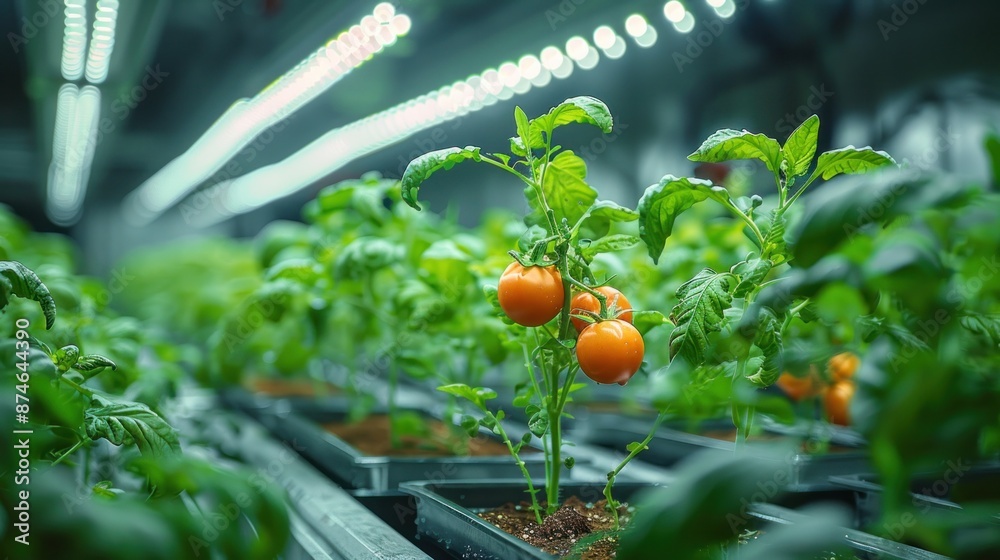 Sticker Closeup of Tomato Plants in a Greenhouse