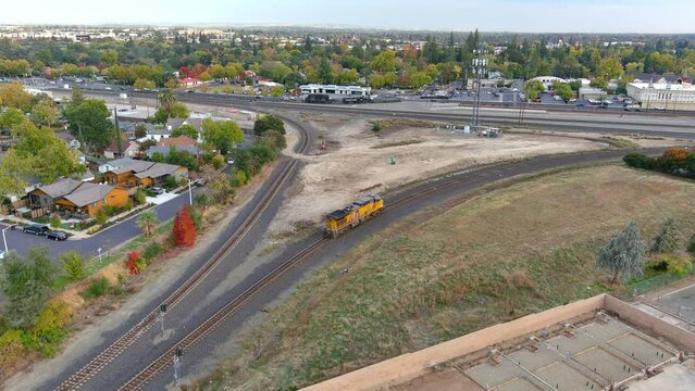 Train entering the Roseville, California  train yard. 