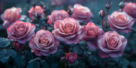 Obraz premium Vintage Classic deep violet rose bouquet on dark background 