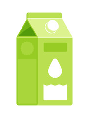 Green milk carton icon with drop and liquid symbols. Flat vector illustration isolated on white background. Plant-based vegan product concept. Perfect for food packaging and nutrition designs	
