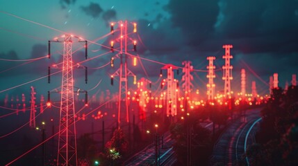 Red Glow Power Lines