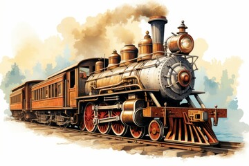 Fototapeta premium Detailed vintage steam locomotive illustration for railway transportation enthusiasts and history buffs reminiscent of the golden age of american railroads