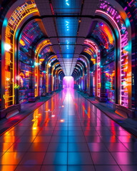 Neon Futuristic Corridor with Bright Lights
