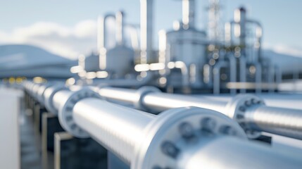 A carbon capture and storage facility in action, capturing CO2 emissions from industrial sources, with a focus on the infrastructure for transporting and storing captured carbon underground