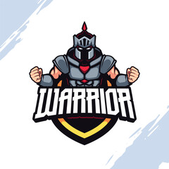 The Warrior in Steel Grey Armor with Golden Helmet Vector Mascot