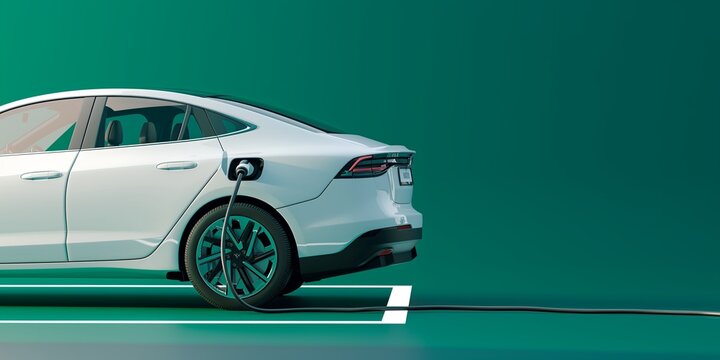 White electric car charging at a charging station. Concepts. sustainability, electric vehicles, future of transportation, green energy.