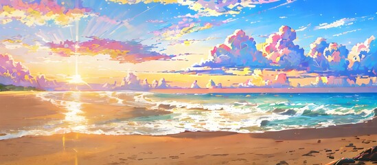 Obraz premium 美しいビーチの夕焼けの風景と空のグラデーションと美しい雲