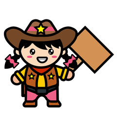 cowboy girl holding a board