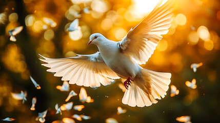 Flying Dove with Sunlight in Background