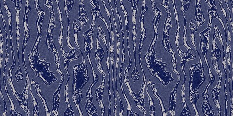 Denim blue dye effect seamless woven linen background, Distressed ink blotch mottled repeat pattern design for fashion border banner ribbon.
