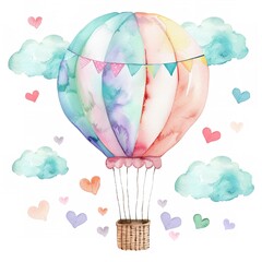 Naklejka premium sky balloon air illustration summer background cloud card travel vintage design cartoon colorful holiday