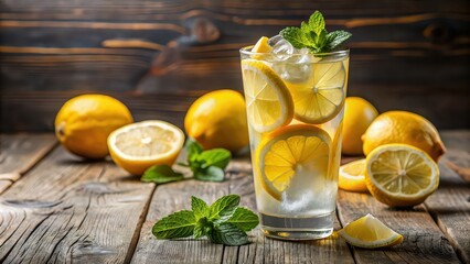 Refreshing soda with slices of fresh lemon , lemon, citrus, drink, beverage, carbonated, bubbles, cold, refreshing, summer, fizzy