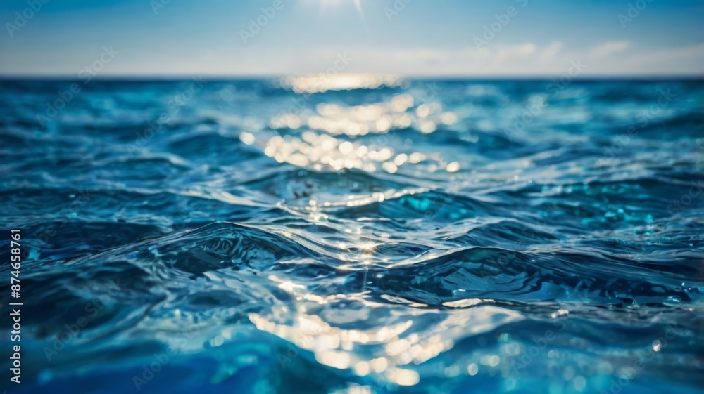 Wall mural an abstract image dominated by ocean blue colors, with a bokeh effect creating a sense of depth and 