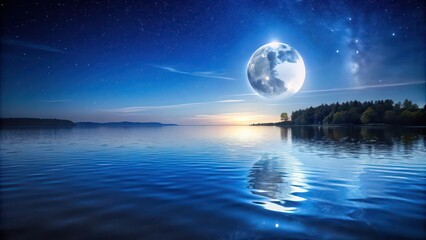 Moon shining over calm water at night , moon, reflection, night, serene, peaceful, tranquil, water, lake, pond, sky, stars