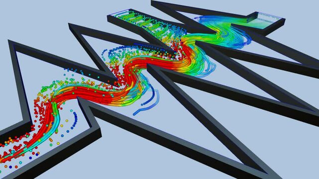 CFD simulation Computational fluid dynamics - zigzag 15 degrees airflow simulation	