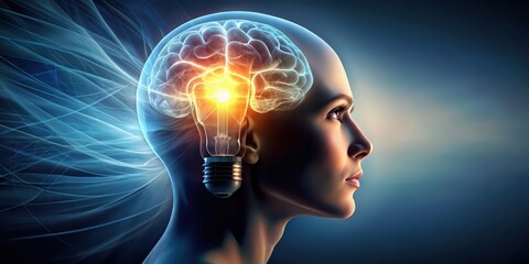Obraz premium of a person experiencing a mental health breakthrough, symbolized by a lightbulb turning on in their brain