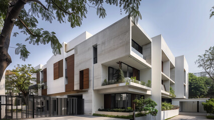 Fusion of Styles: A White Building with Indian and Modernist Elements