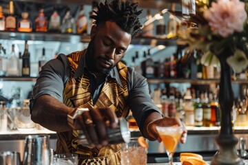Bartender Making a Cocktail at a Bar