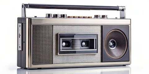 Obraz premium Retro portable cassette player isolated on background, vintage, music, technology, nostalgia, audio, player, device, portable