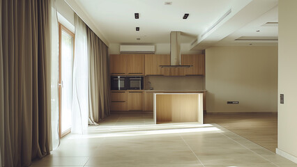 Sleek Simplicity: A Spacious Kitchen in a Modern Apartment