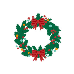 Vector Christmas wreath with winter floral elements. Season's card. Vector illustration. Season's card. Vector illustration