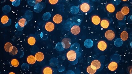 a dark blue bokeh background with glowing fire sparkles, blending warmth and cool tones in an abstract style