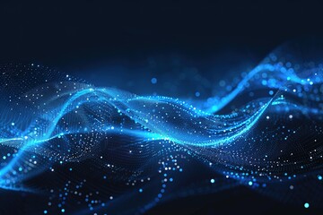 Abstract background with blue waves and dots on a dark gradient, a digital or music wave form vector illustration.