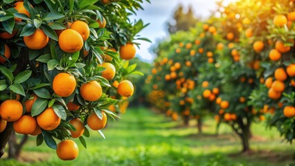 Orange tree in a grove heavy with ripe juicy oranges, orange tree, grove, ripe oranges, juicy, fruit, harvest, citrus